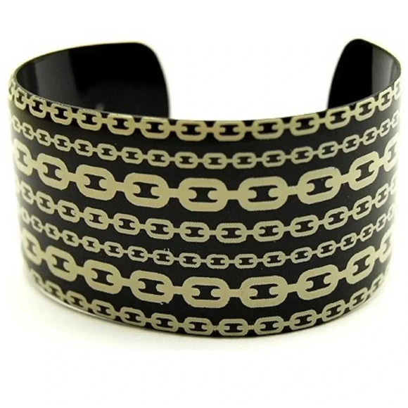 Lucite Cuff Bracelet in Black with pale yellow accents - Picture 1 of 1